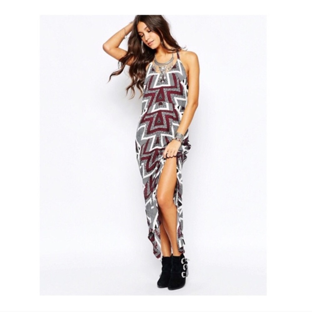 Free People Chevron Maxi Dress - Burgundy and White